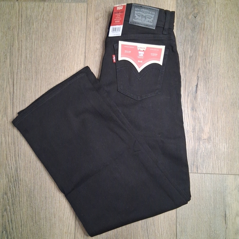 Levi's Girls Size 10 Black Wide Leg Mid Rise Relaxed Fit Stretch Jeans NWT